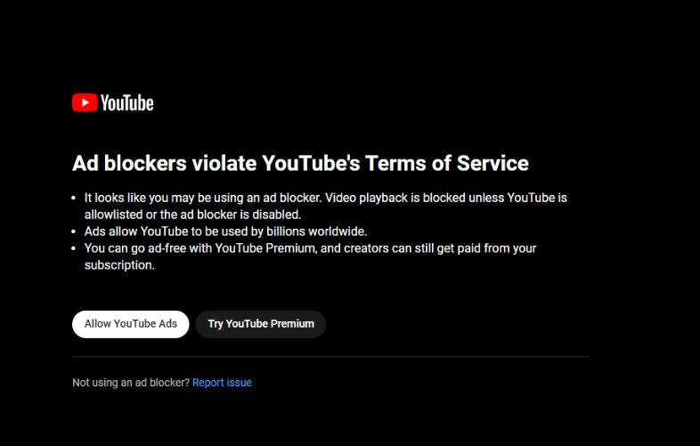 alerta de bloqueio de videos do Youtube