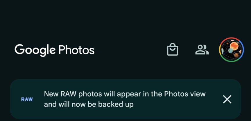 novo alerta para imagens em formato raw no google fotos