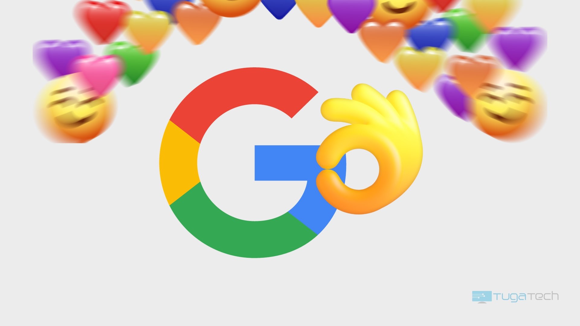 Google com emoji de mão a beijar