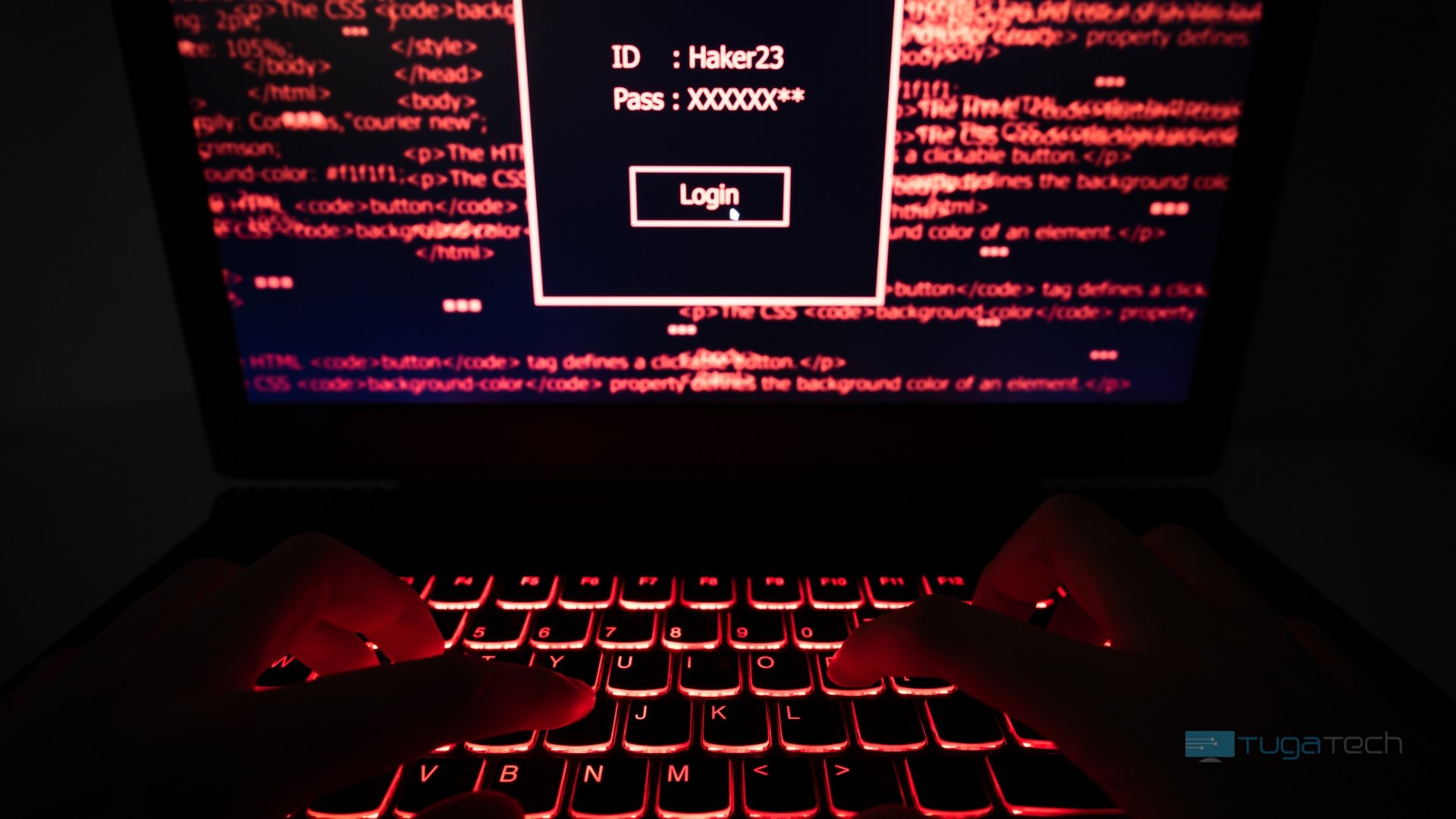 computador com led vermelho e ecrã de senha