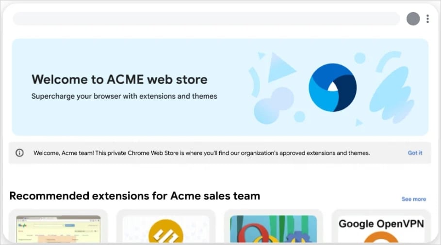 Chrome web store para grandes empresas