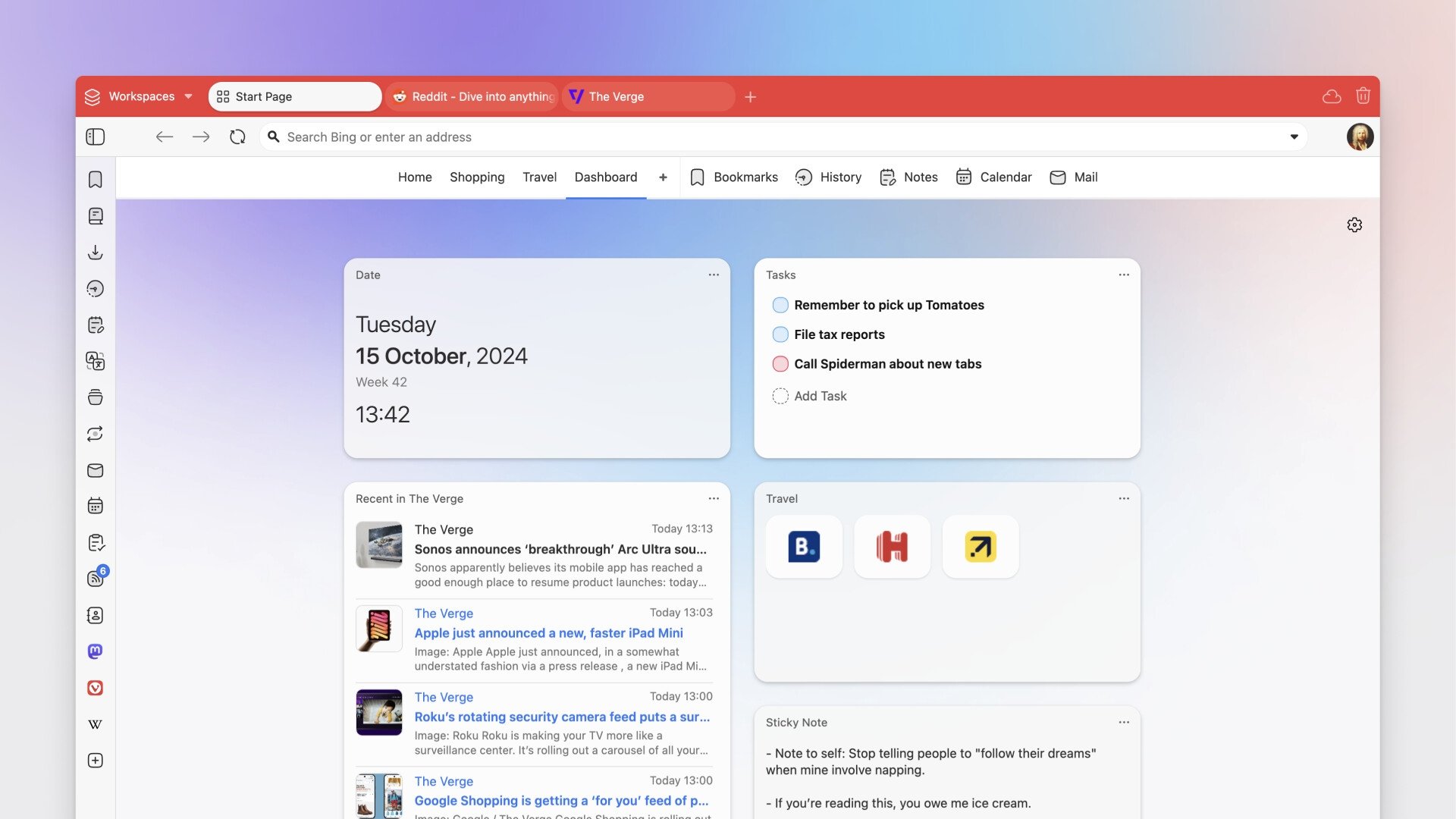 dashboard do vivaldi