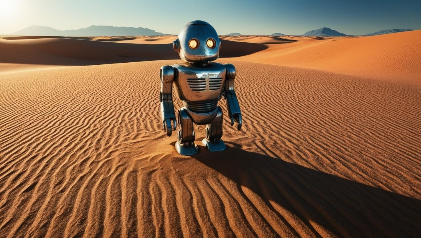 Robot no meio de deserto