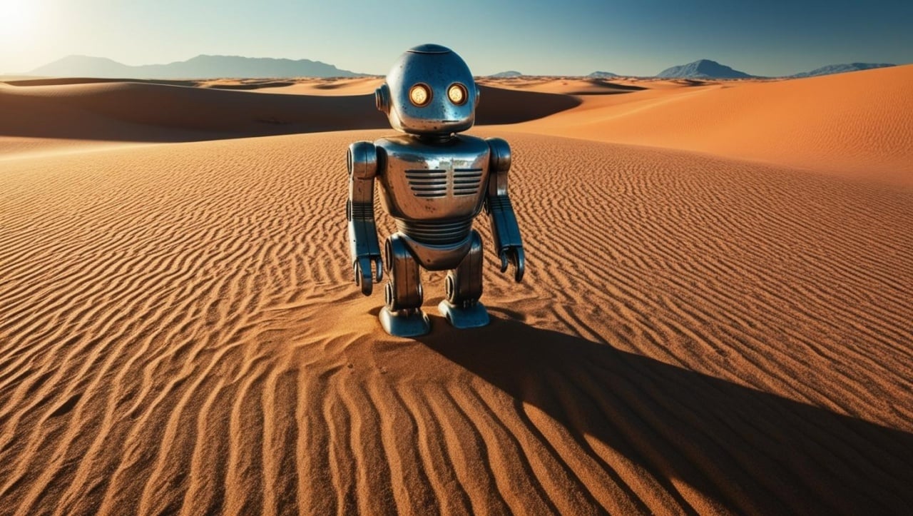 Robot no meio de deserto