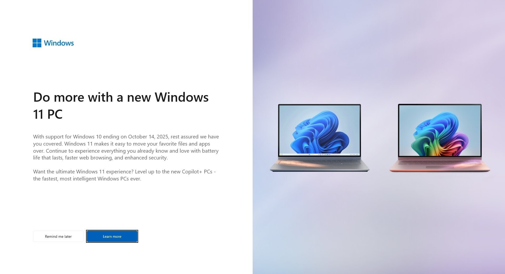 Windows 10 ecrã de publicidade para upgrade