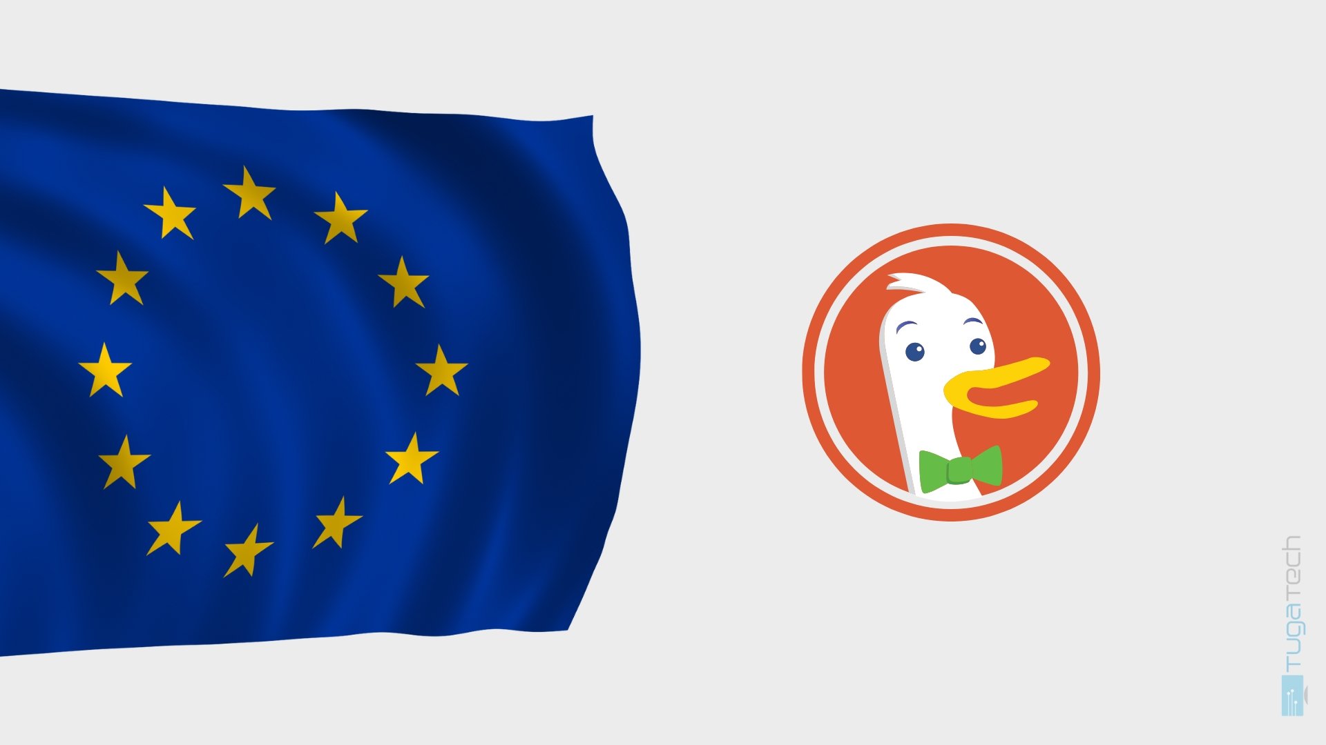 bandeira da União Europeia com logo do DuckDuckGo