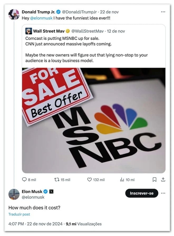 interação de musk com donald jd msnbc