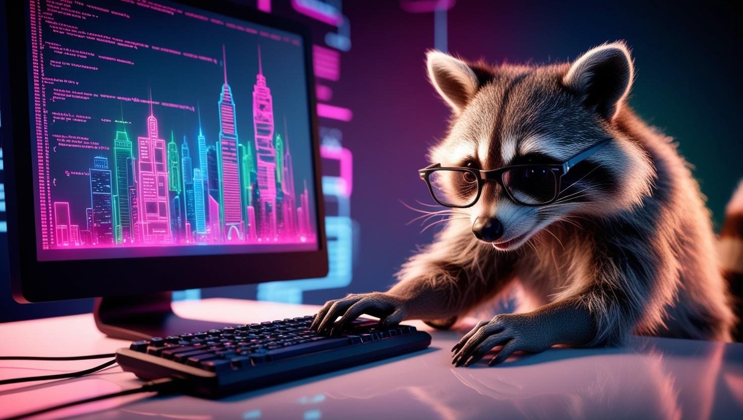 Raccoon em frente de computador