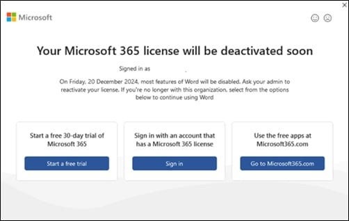 mensagem de erro de ativação do microsoft 365