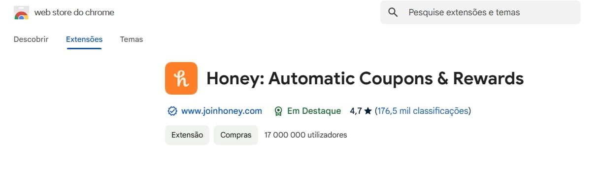 dados da honey na chrome web store