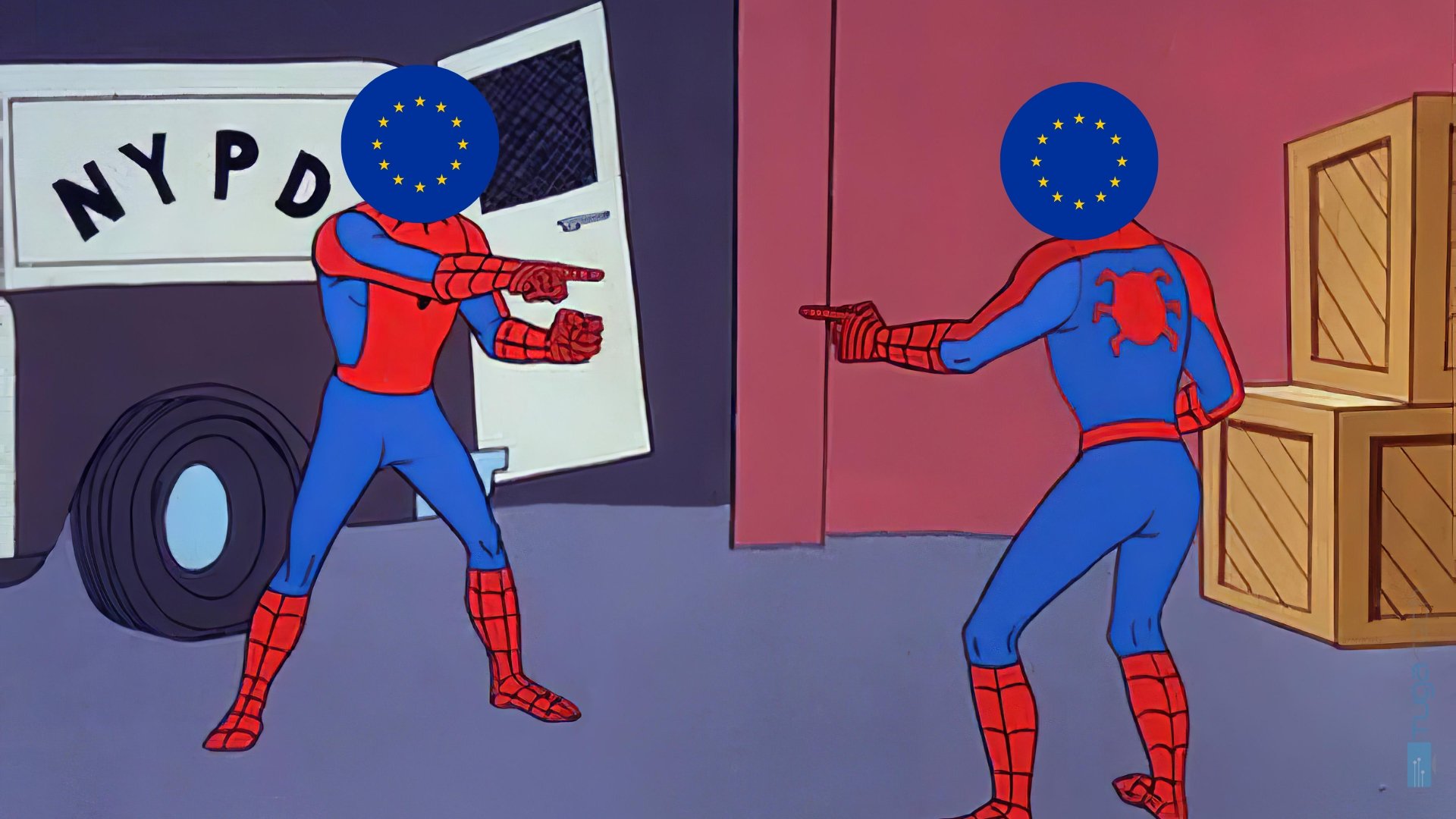 Meme homem aranha com bandeiras da europa