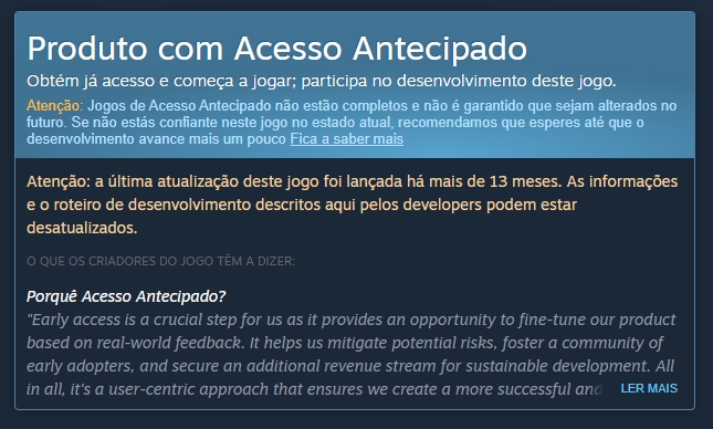imagem da mensagem da steam sobre falta de atualização do jogo
