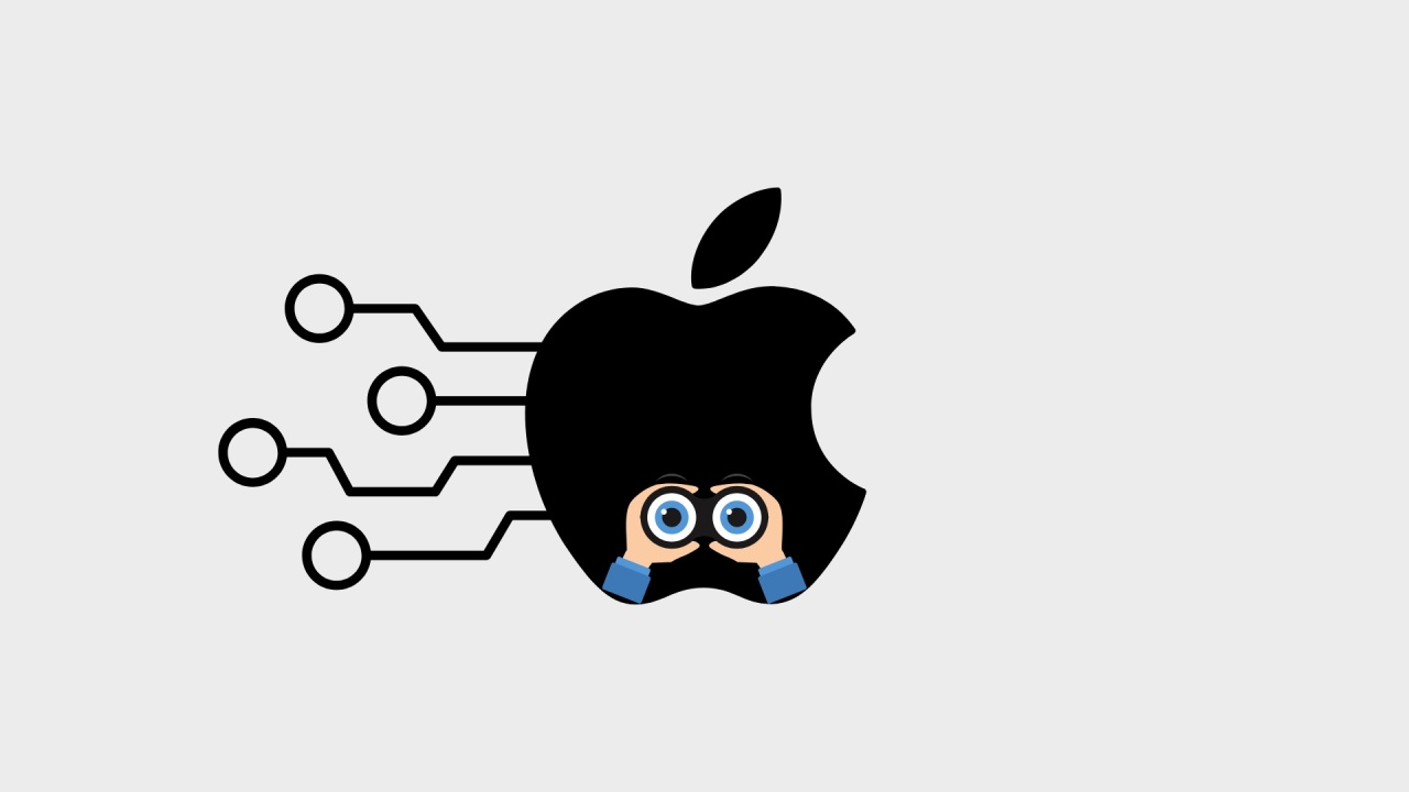 Apple com pessoa a olhar por binoculos