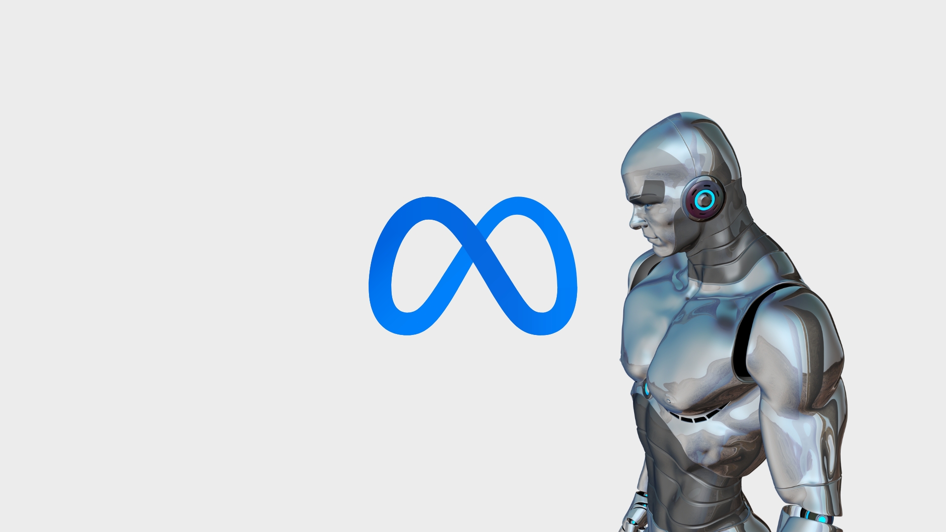robot a olhar para logo da Meta