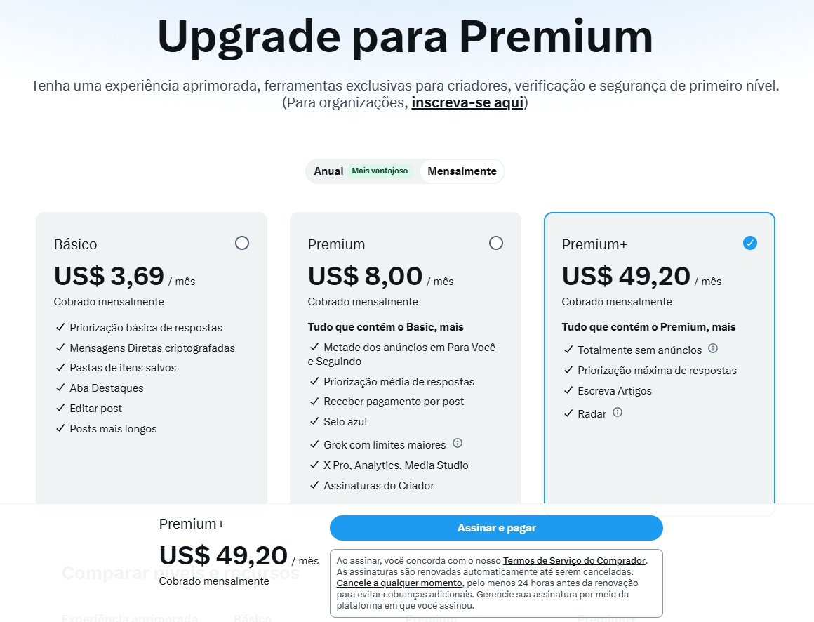 valor do premium na x