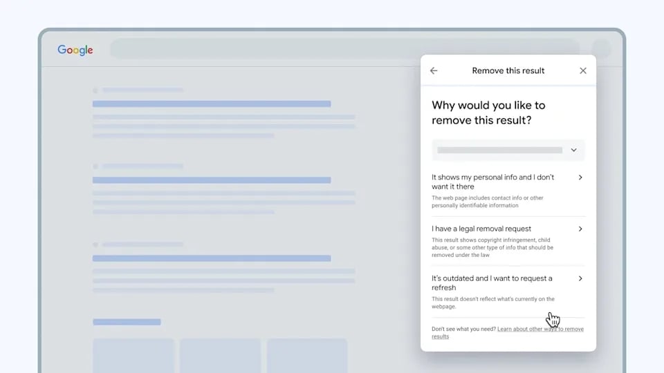 Google pesquisa e remover resultados