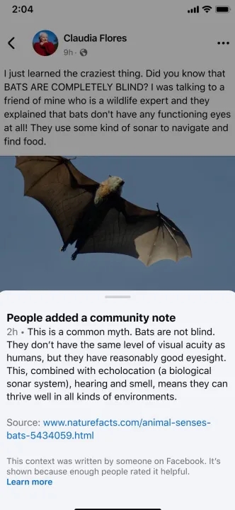 nota comunitária no Facebook