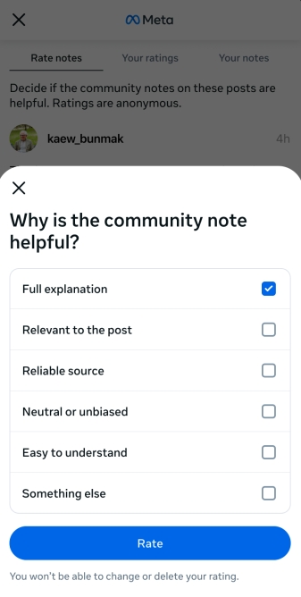 votação das notas comunitárias da meta