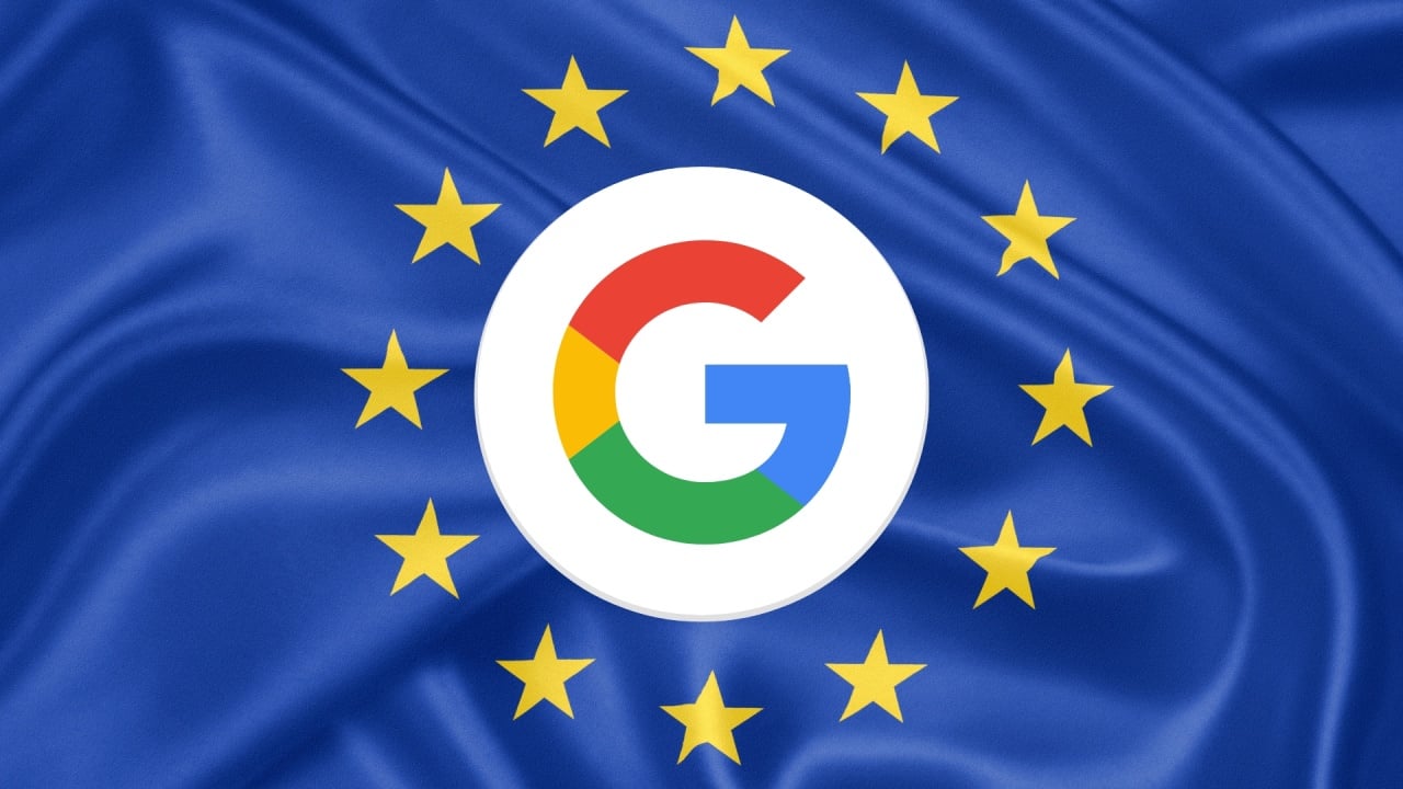 Google com bandeira europeia de fundo