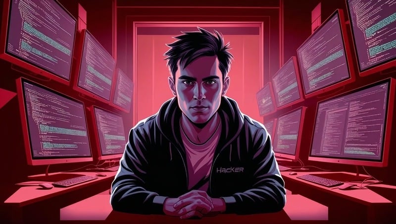 hacker em sala vermelha