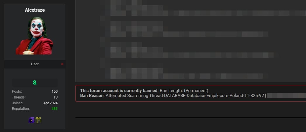 utilizador banido da plataforma