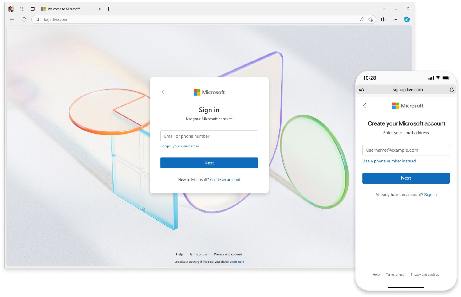 Microsoft login em sites da empresa