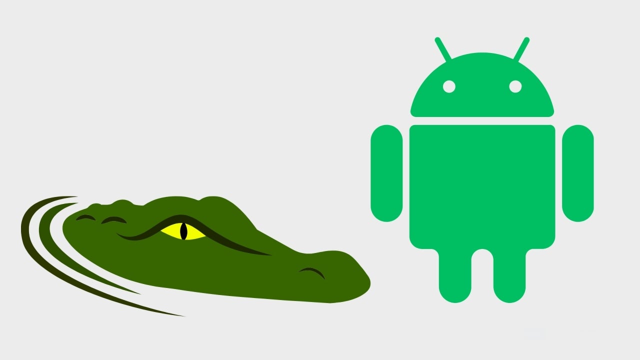 crocodilo e logo do android em verde