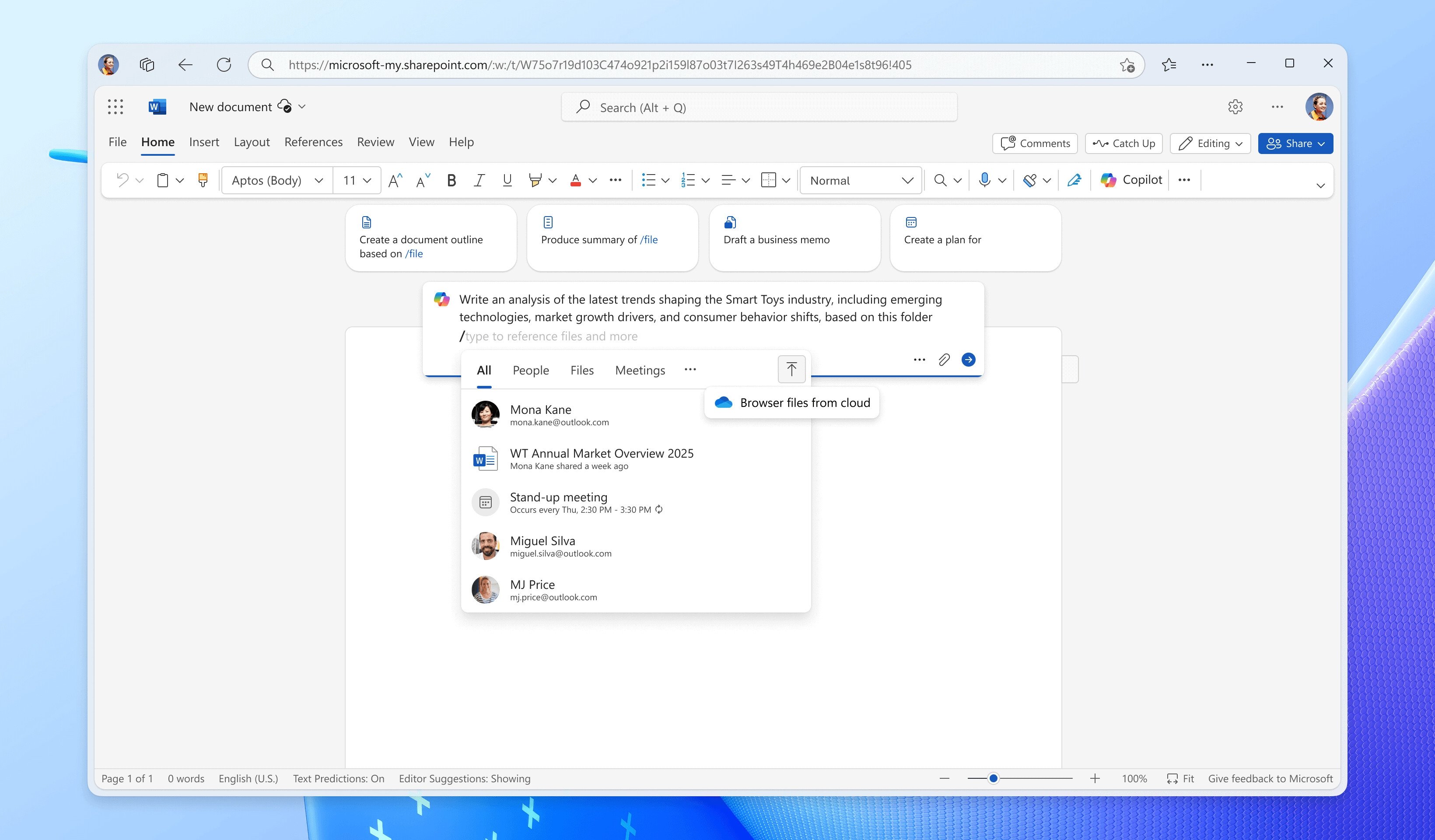 Copilot da Microsoft dentro do Word a analisar ficheiros