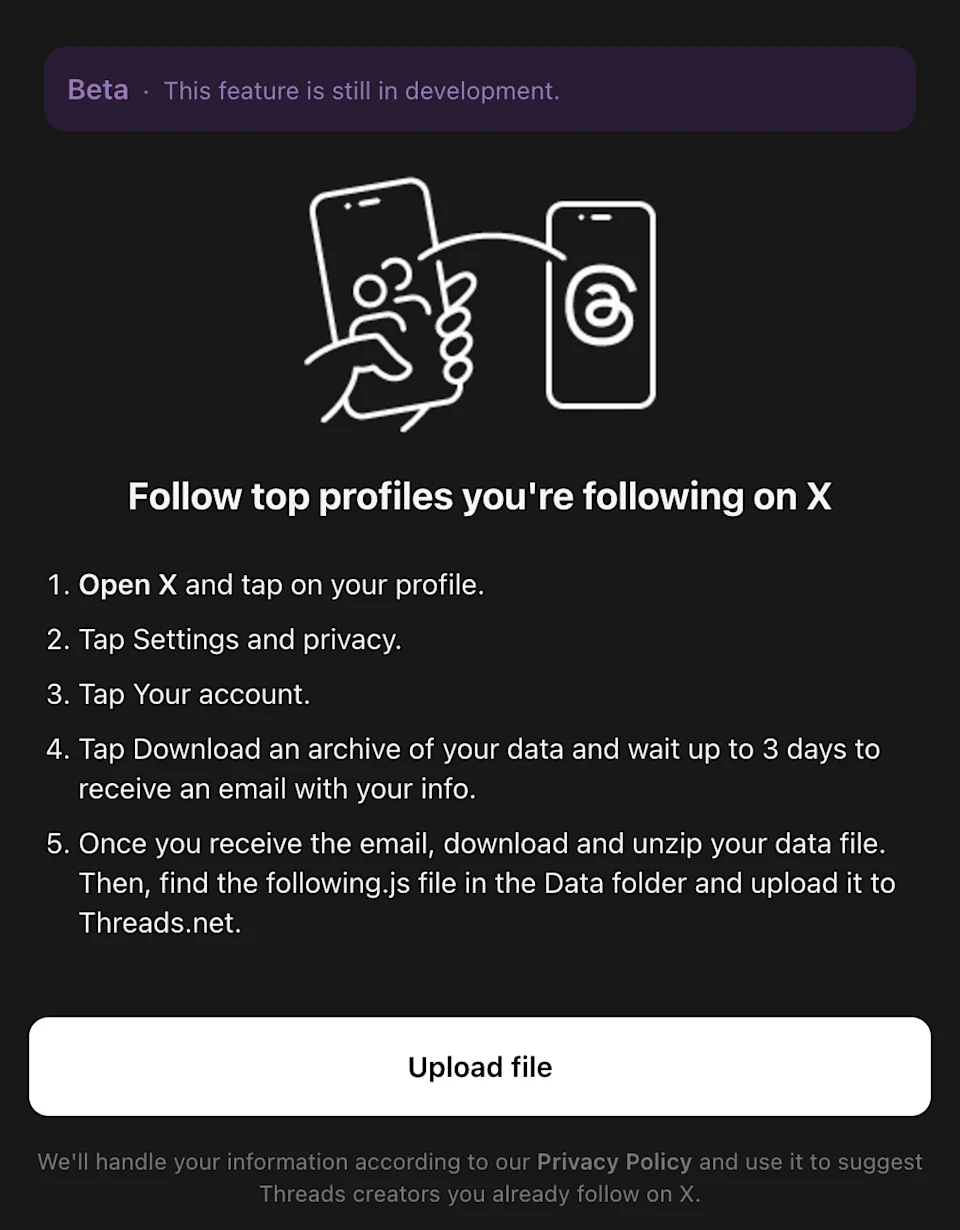 importar contactos da x na threads