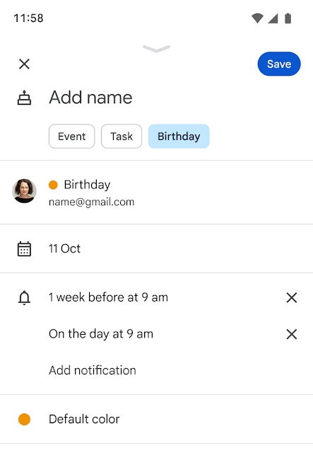 gestão de aniversários no iOS