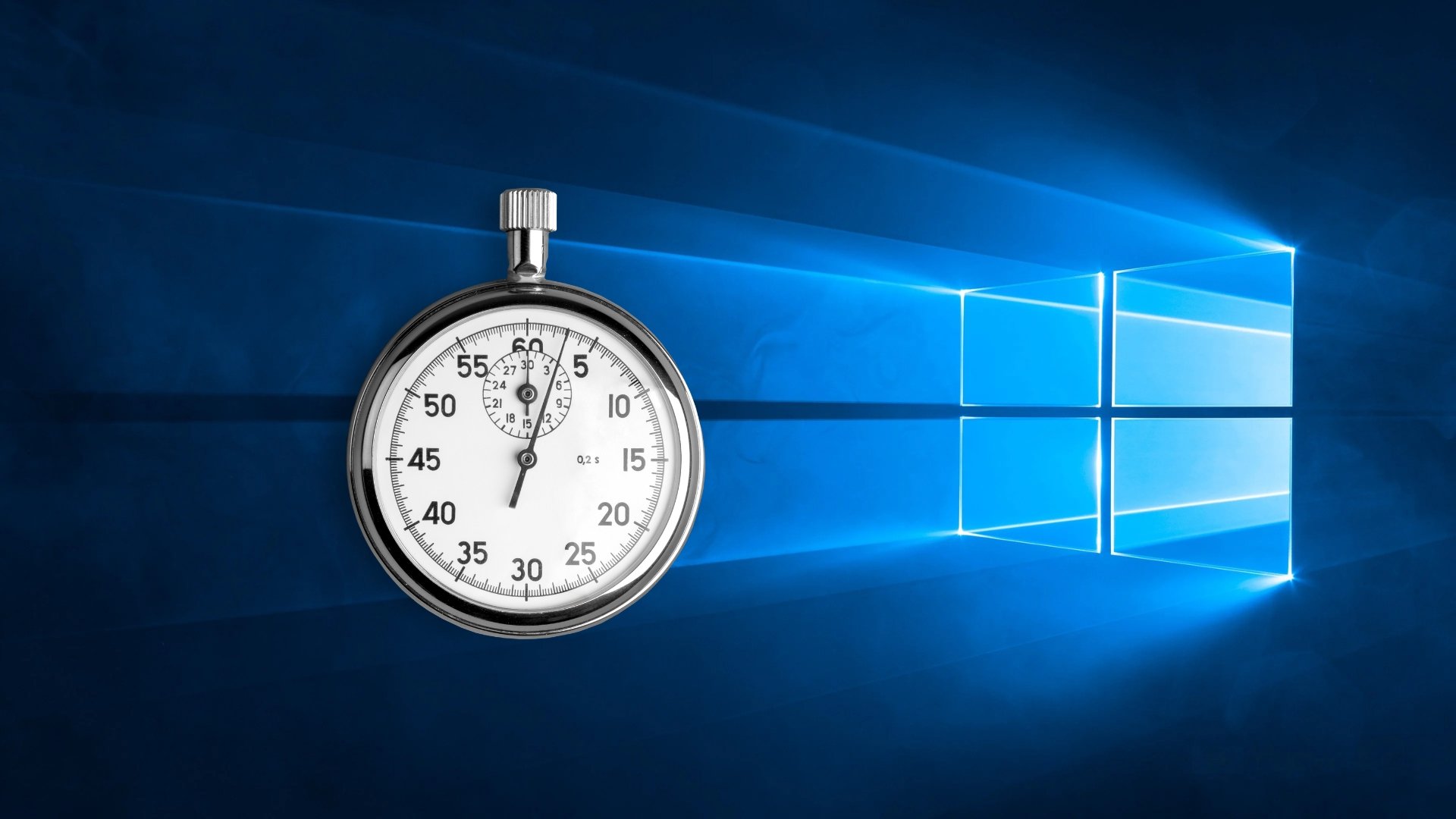 Windows 10 como imagem de fundo e um relógio a contar o tempo final