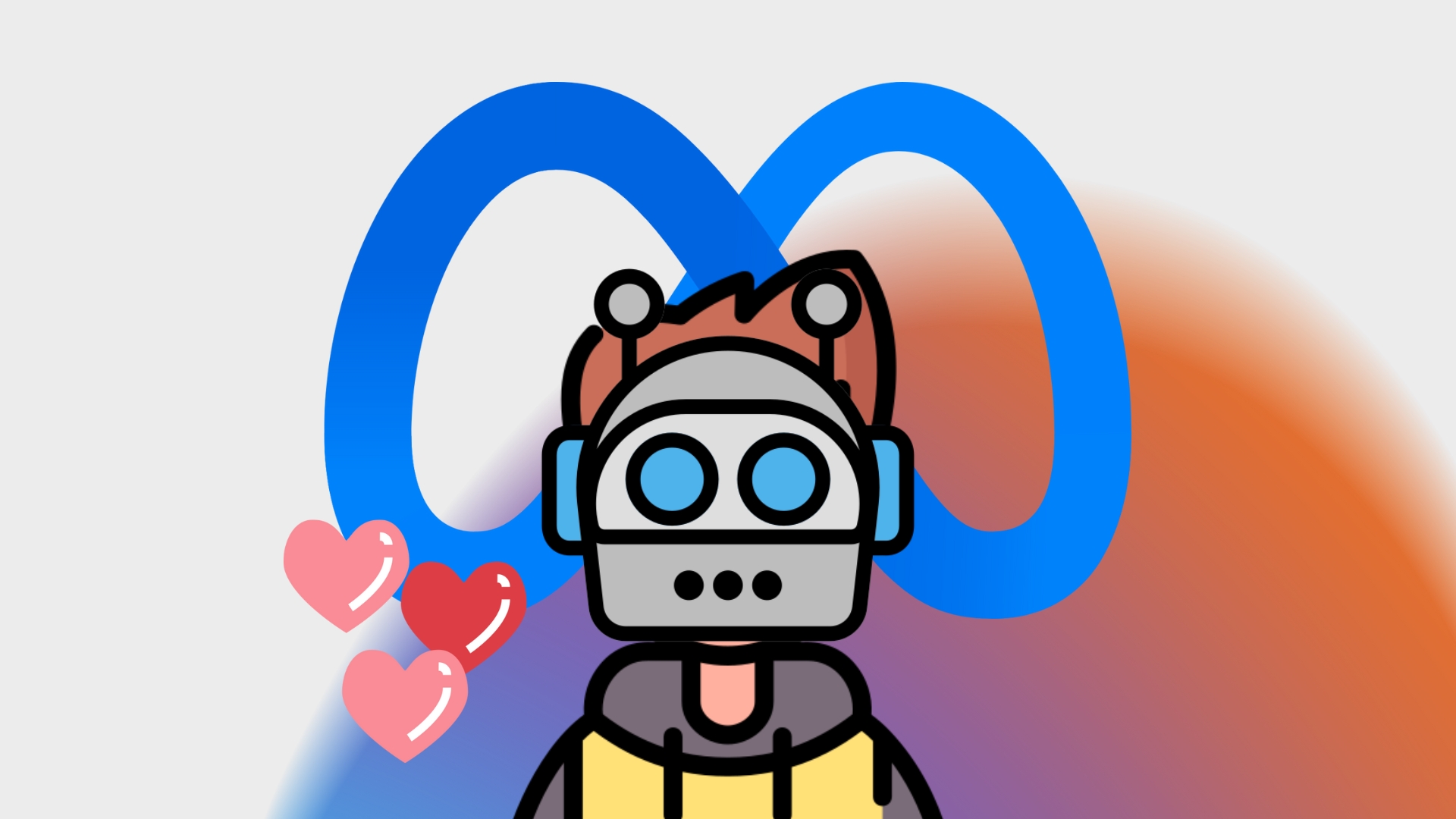 pessoa com cara de robot e corações de amor