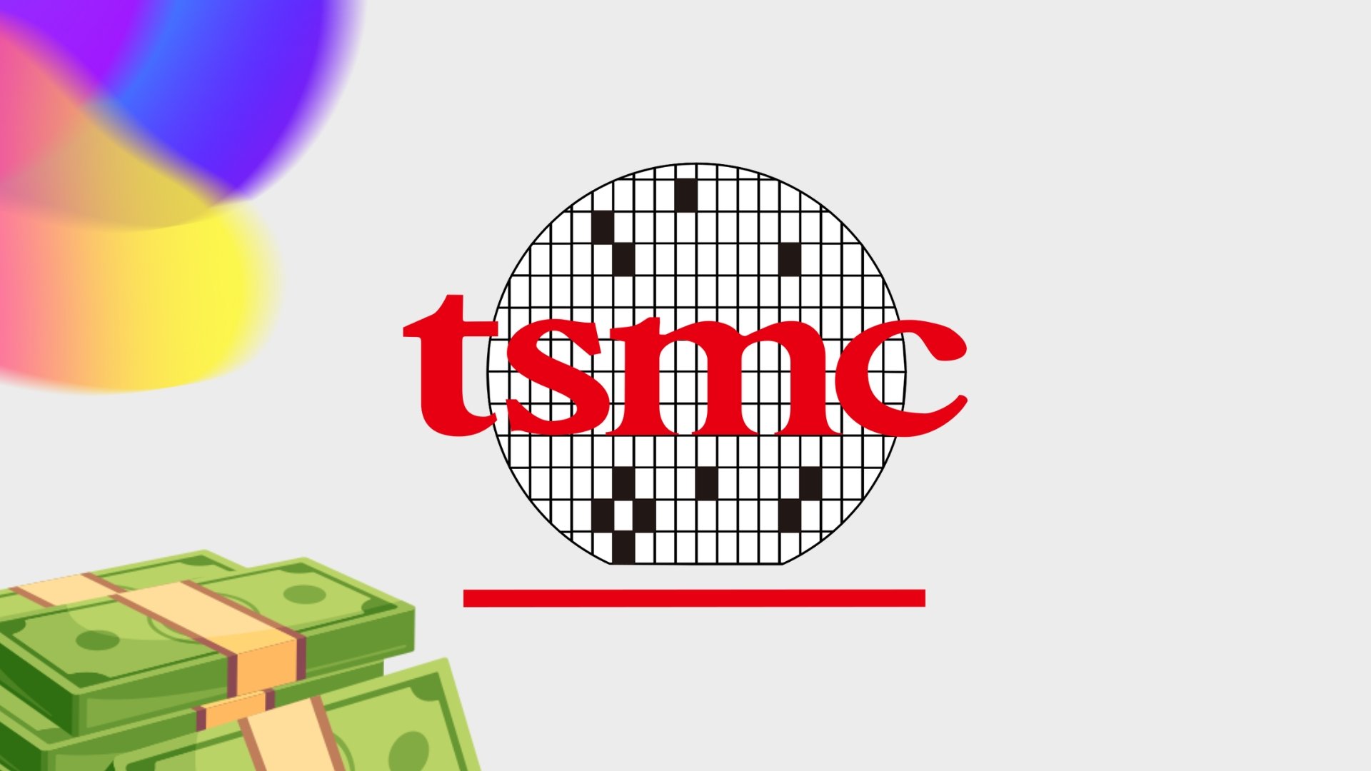 Logo da TSMC com dinheiro ao lado