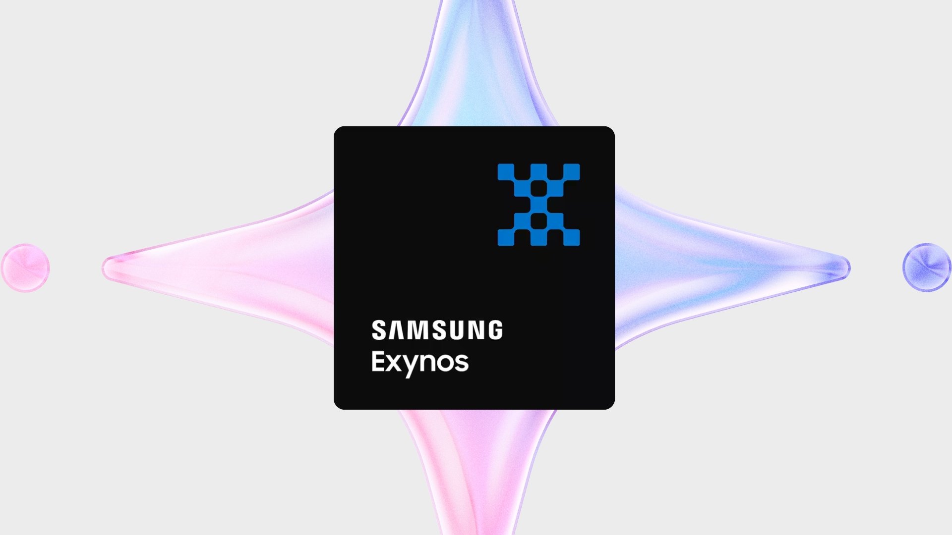 Samsung Exynos chip em fundo colorido
