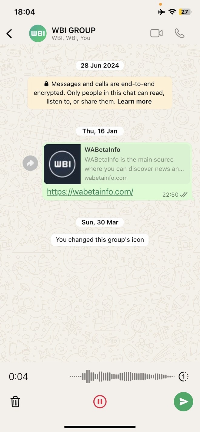 imagem do novo formato de gravação de mensagens de voz no WhatsApp