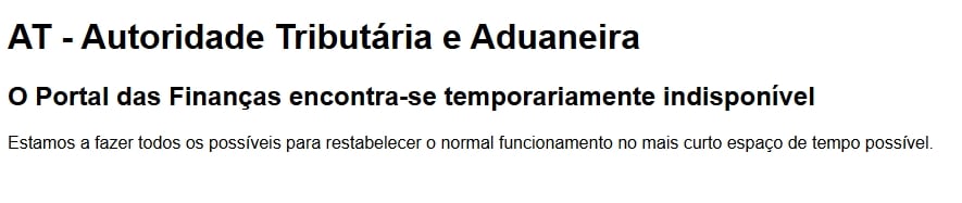 Mensagem no site das finanças