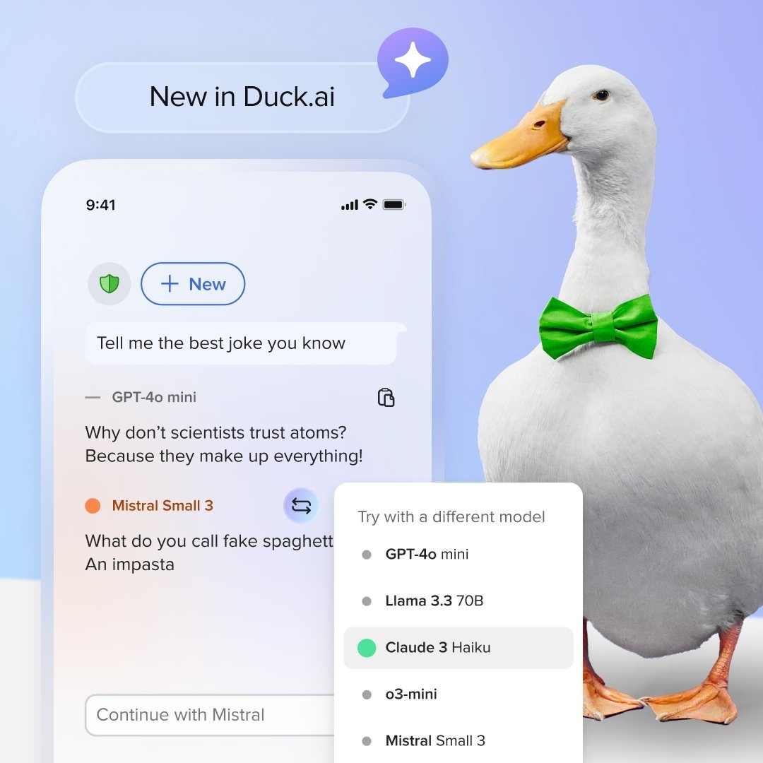 alternar modelos de IA do Duck AI