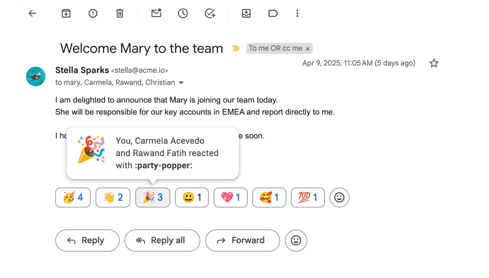 reações com emojis do Gmail