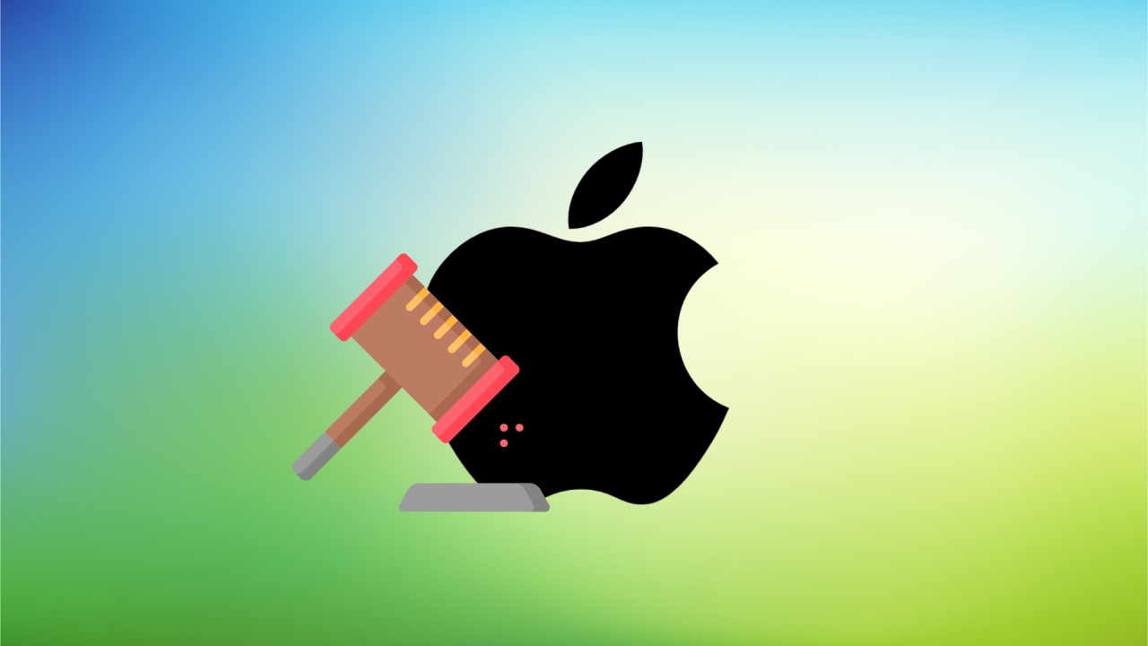 Apple com batente de tribunal ao lado