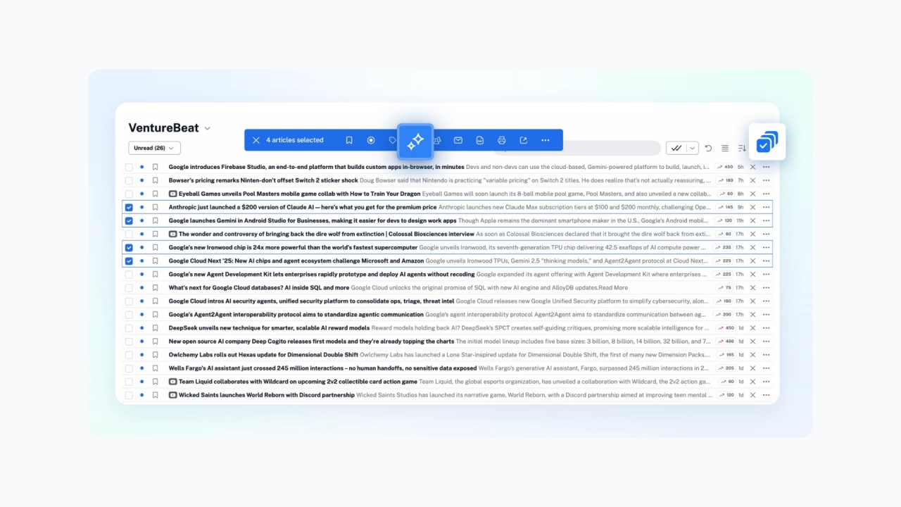Inoreader Team Intelligence em exemplo de funcionamento