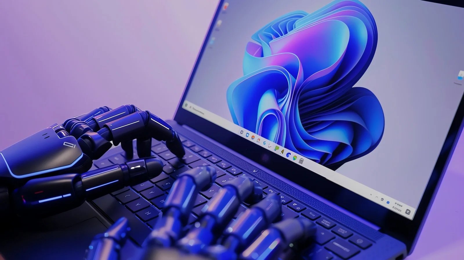 Windows 11 com robot a mexer no teclado