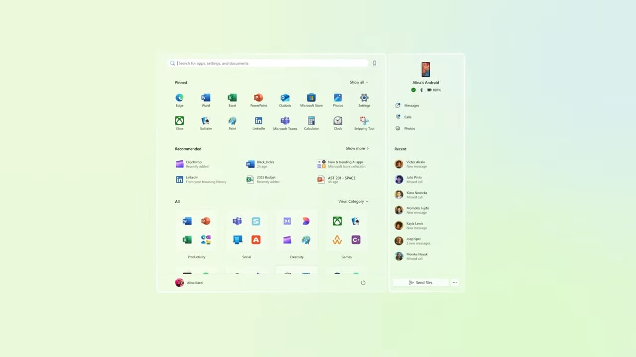 Windows 11 novo menu inicial
