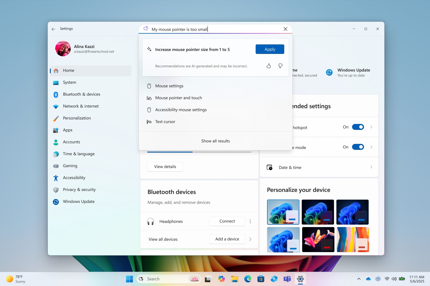 imagem de copilot a ajudar nas configurações do sistema