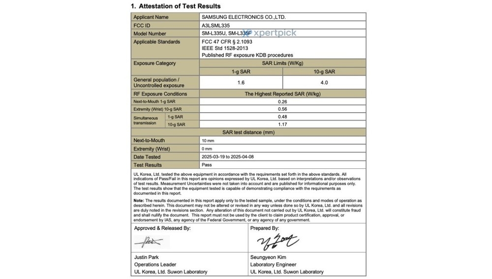 certificado de registo do Galaxy Watch 8 da Samsung