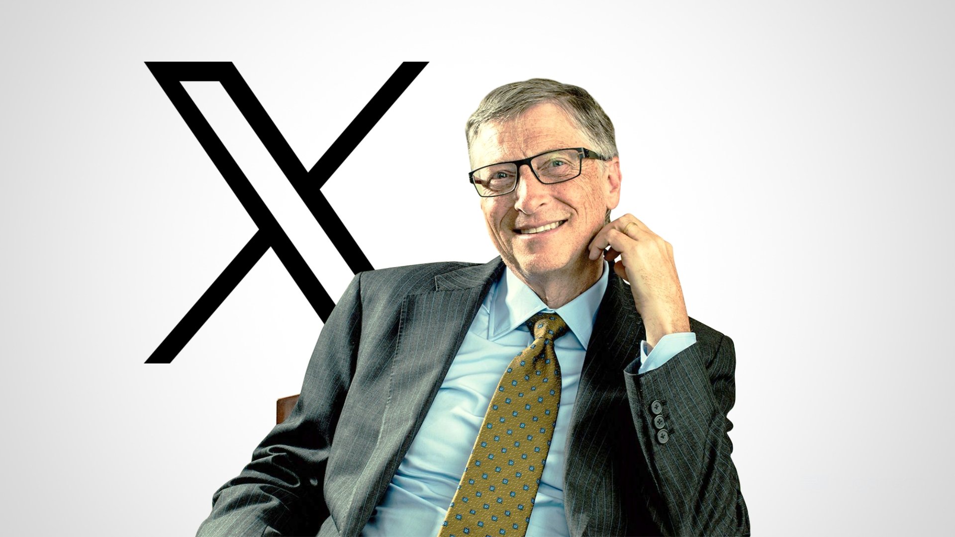 Bill Gates com logo da X em fundo