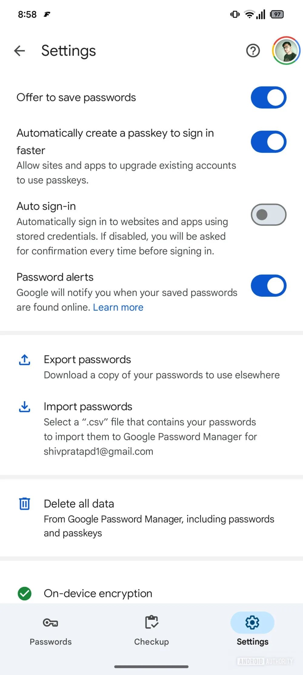 nova funcionalidade para passkeys no google
