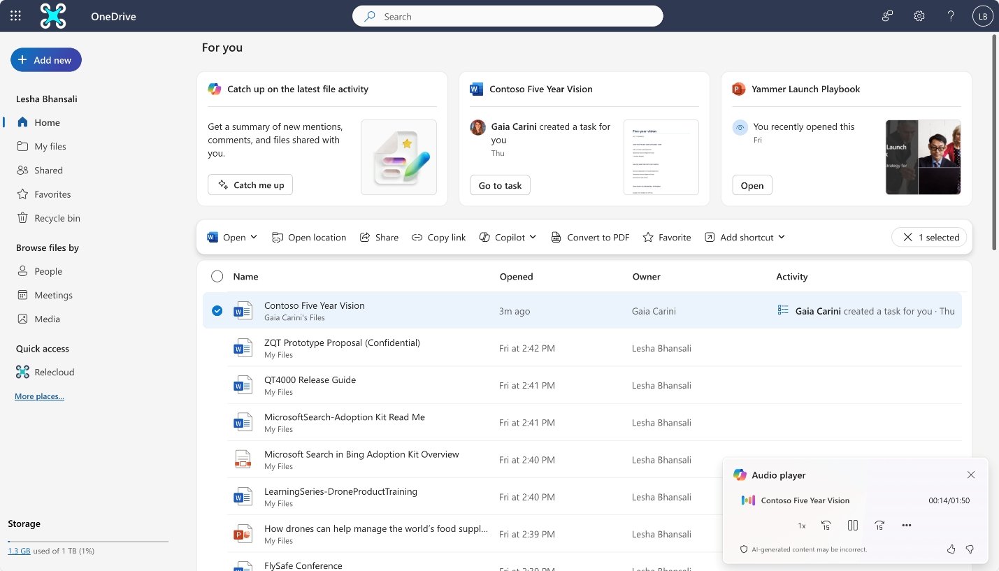 nova interface do OneDrive