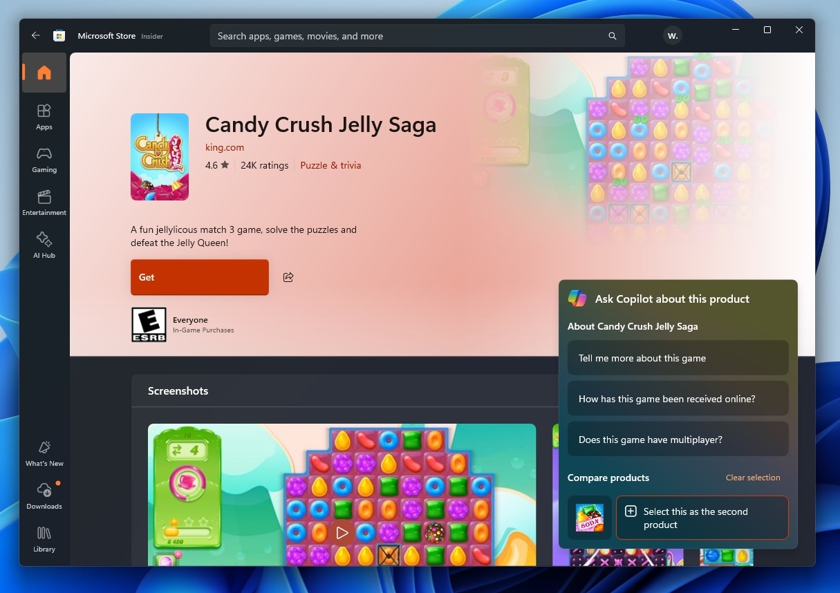 Copilot dentro da Microsoft Store