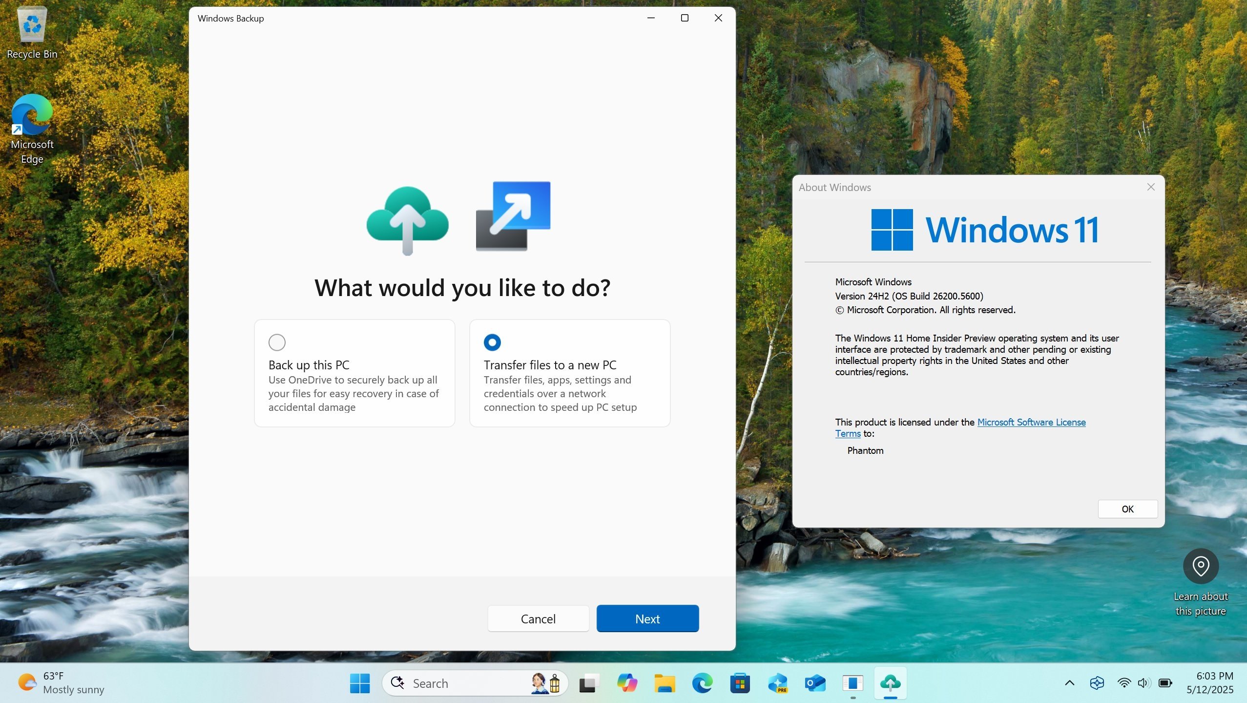 nova aplicação de backup do Windows