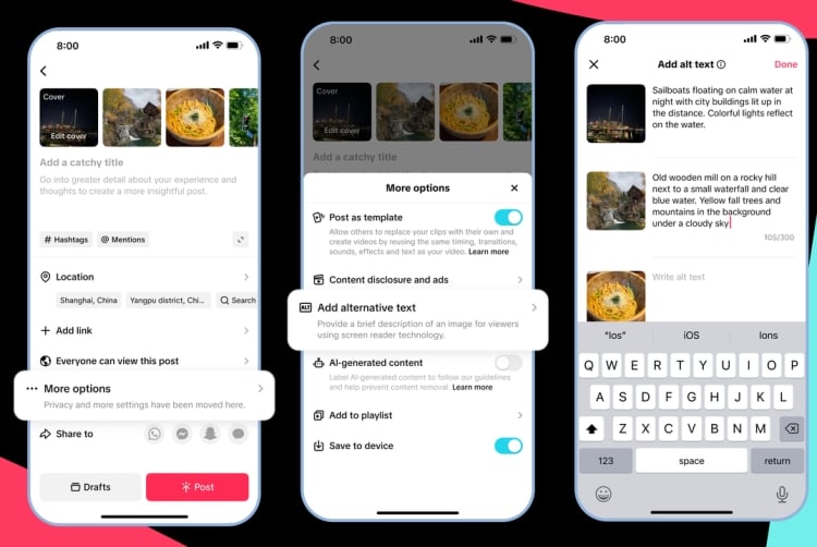 texto alternativo do TikTok com legenda